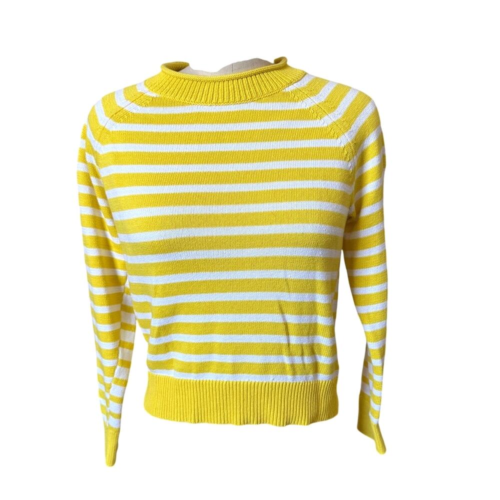 Banana Republic Yellow & White Striped Cotton Sweater Size Medium Bright